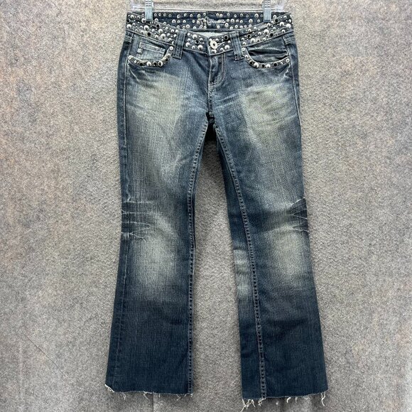 Miss Me Jeans Womens 26 Anchorage Studded Flare Distressed Denim Blue Bootcut - Picture 1 of 12